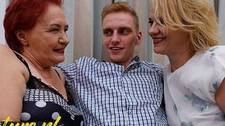 Two Horny Grandma’s Invite a Big Dick Toyboy Over For Some Threesome Fun! 